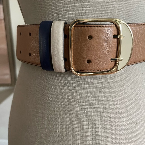 Ann Taylor Leather Tan Belt with Navy and Cream Accents main image 4